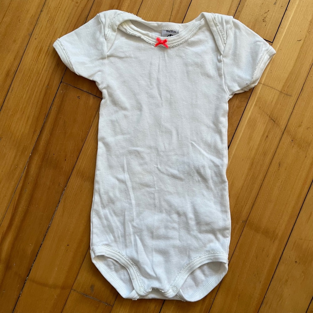 Petit Bateau White Short Sleeve Baby Bodysuit 18 Months 81cm Bow Detail